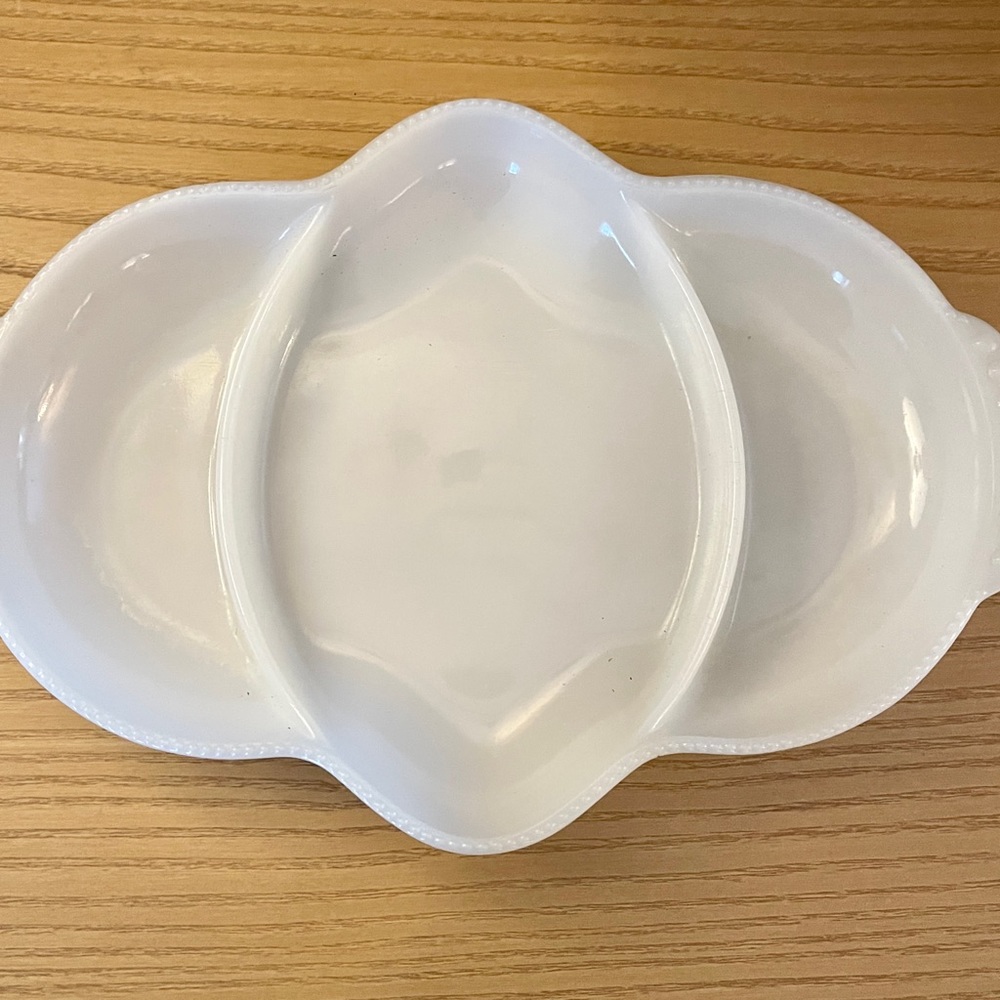 Vintage Fire King Ovenware Divided Relish Glass Serving Tray 